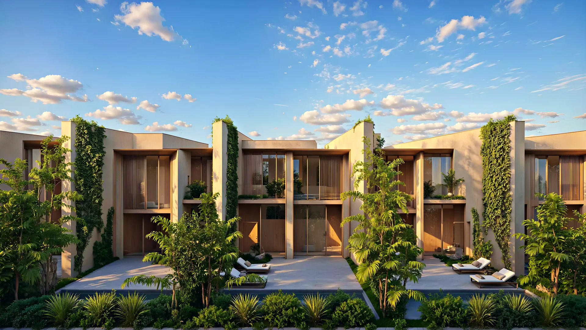 Townhouses at Manchester City Yas Residences at golden hour