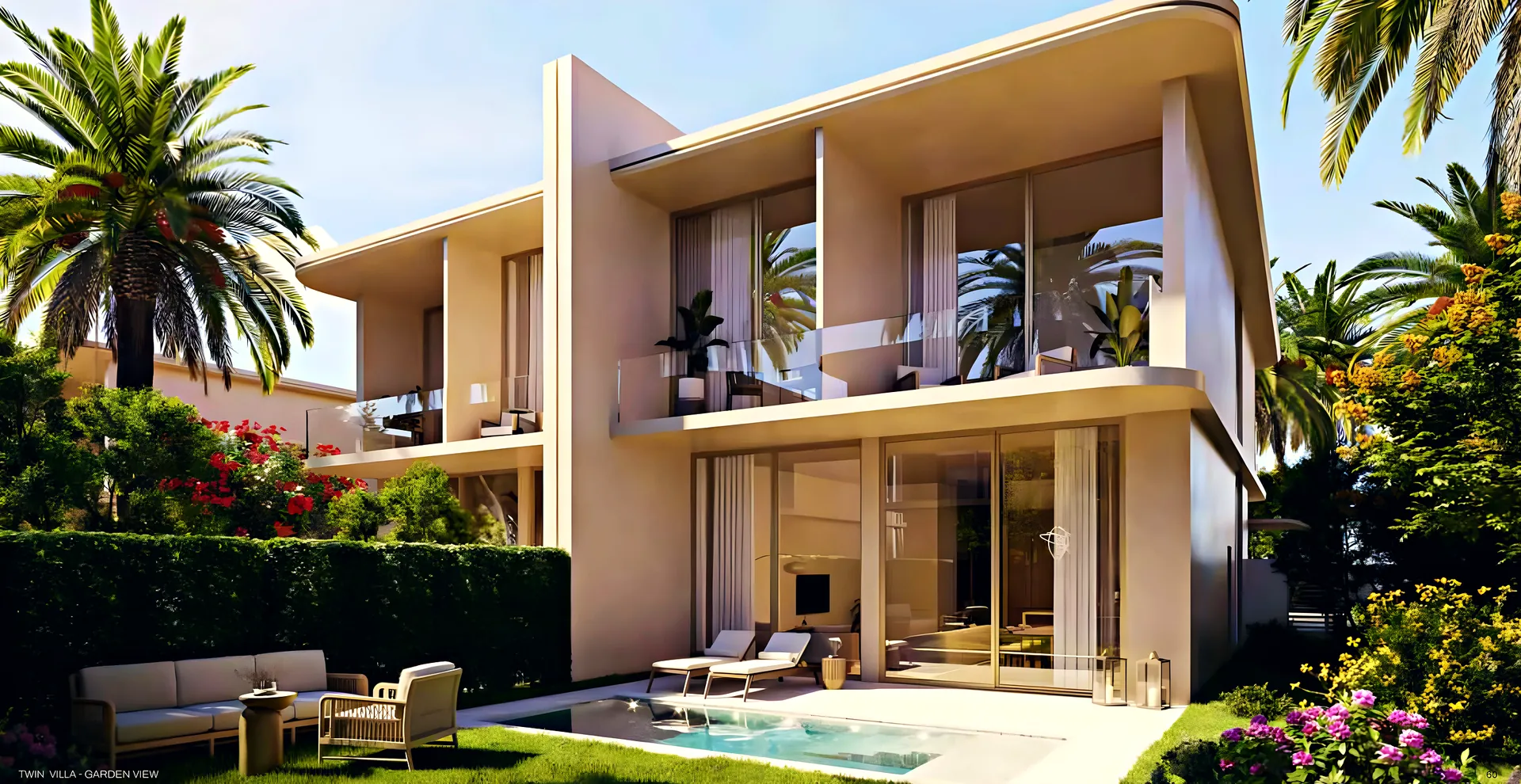 A twin villa with garden and pool