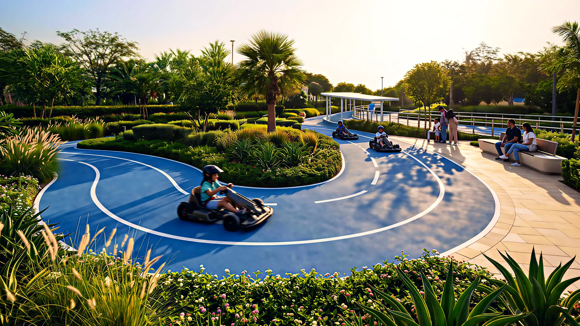 The karting track and skate park