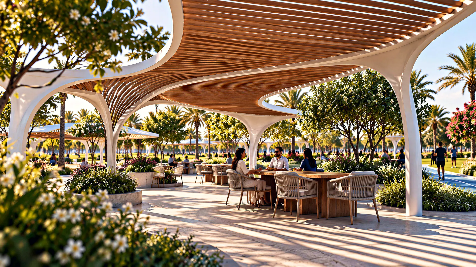 Shaded outdoor dining in the park